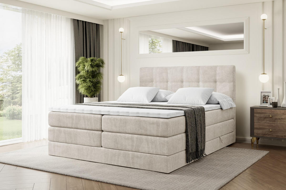 BOXSPRINGBETT MARCE KING - 120x200 - H3/H4 - Ecru - Ecru, Holzwerkstoff (120/200cm) - ALTDECOR