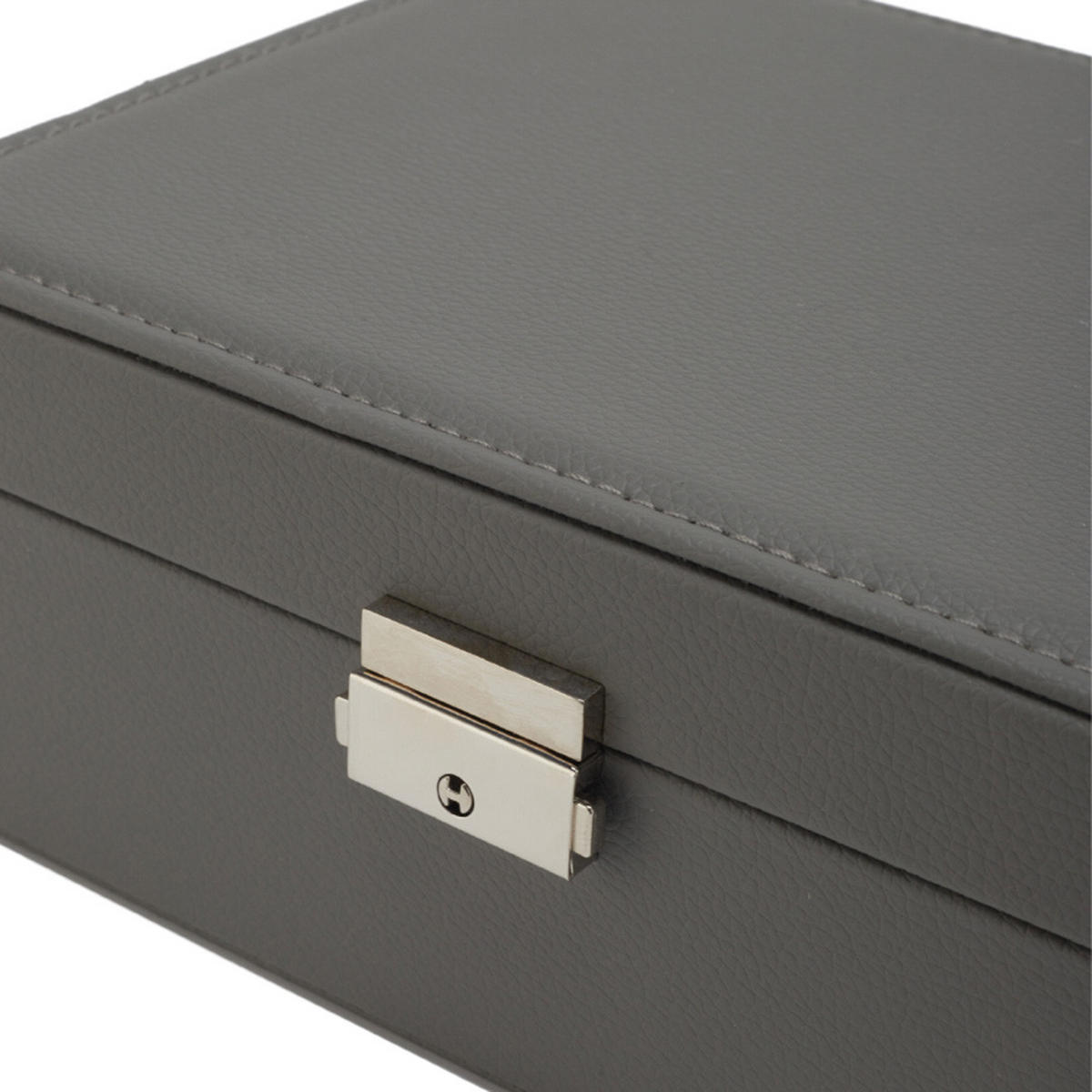 SCHMUCKKÄSTCHEN 23/17/9 cm Zweistöckig Schloss PU-Leder Samtfutter Grau - Grau, Leder/Textil (23/9/17cm) - Livingandhome