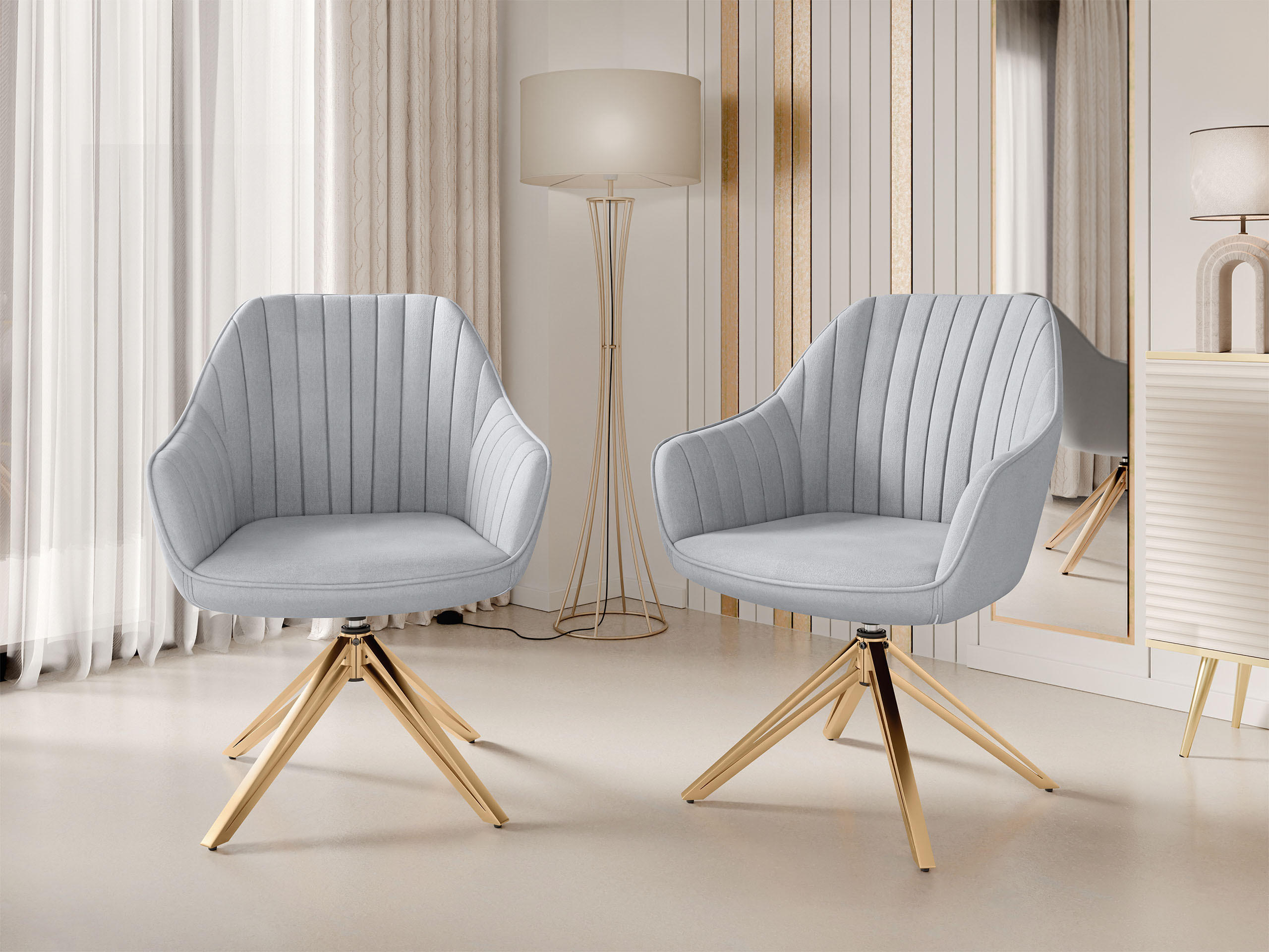 DREHSESSEL Cerezi 2768/GL - Goldfarben/Grau, Textil/Metall (58/80/64cm) - MIRJAN24