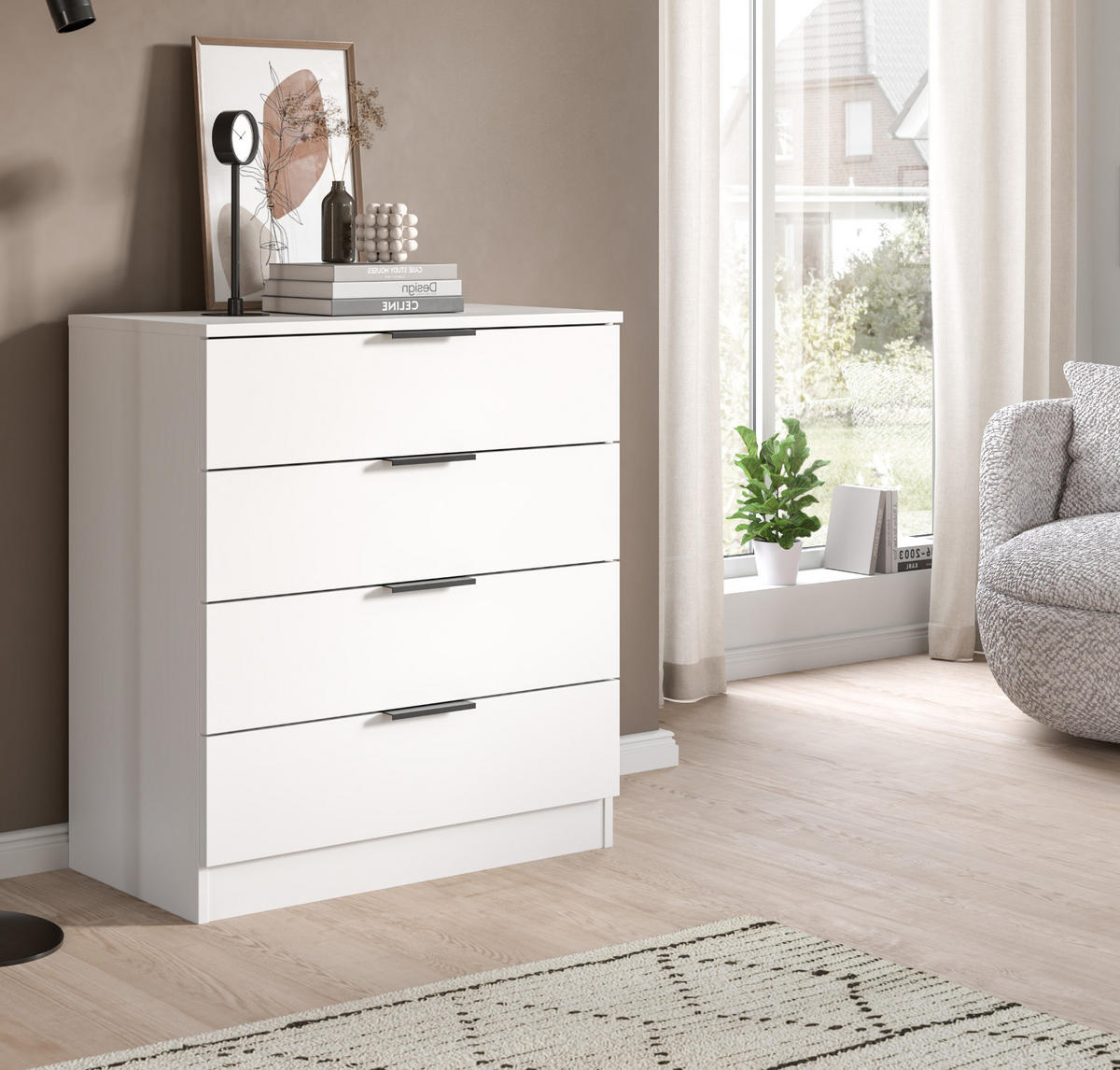 KOMMODE weiß 74 x 80 cm, Schubladenkommode mit 4 Schubkästen - Weiß, Holzwerkstoff/Metall (74/80/35cm) - Inn.Furn