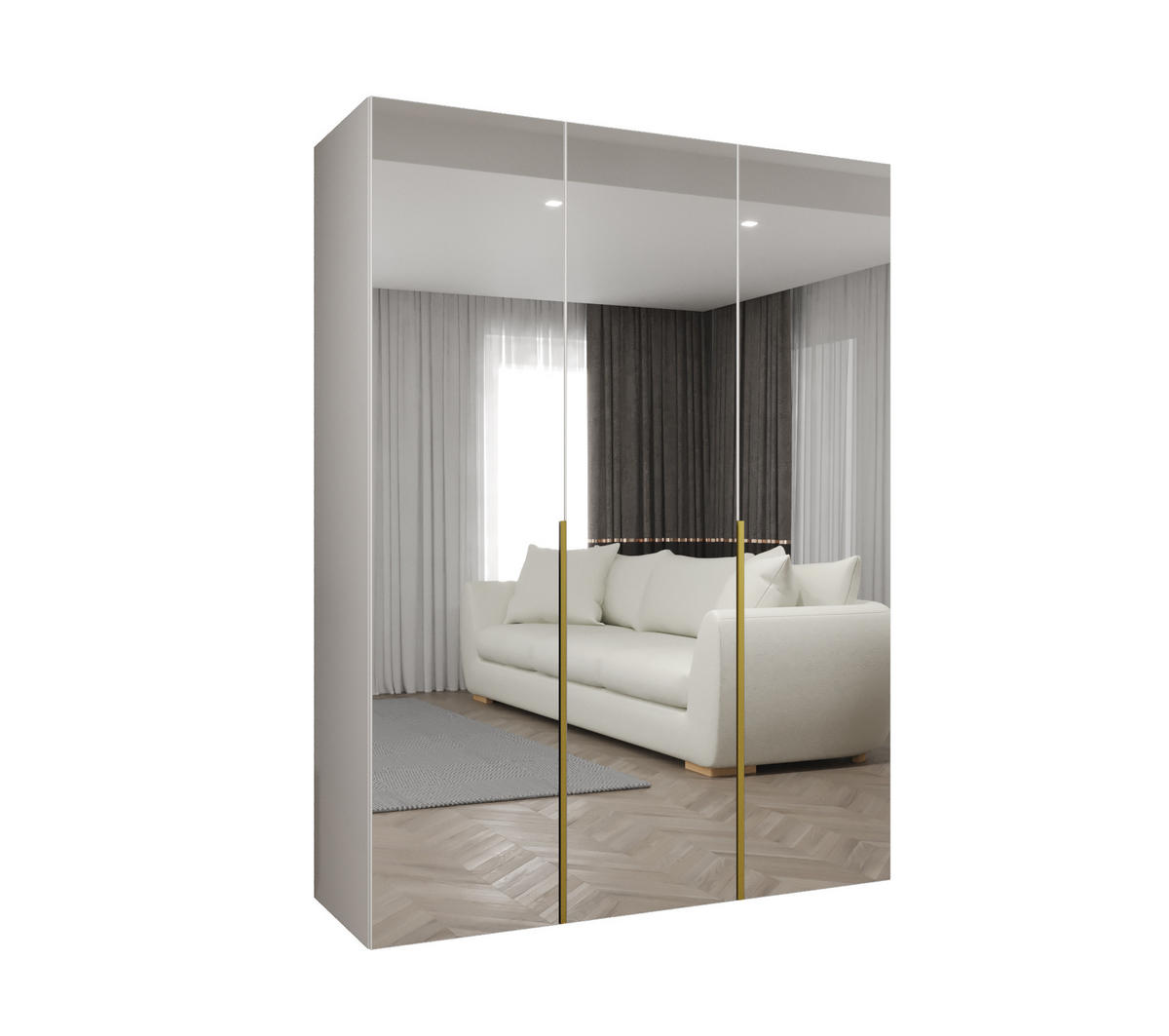 DREHTÜRENSCHRANK 202/150/52 3-türig - Goldfarben/Weiß, Holz (150/202/52cm) - Abiks Möbel