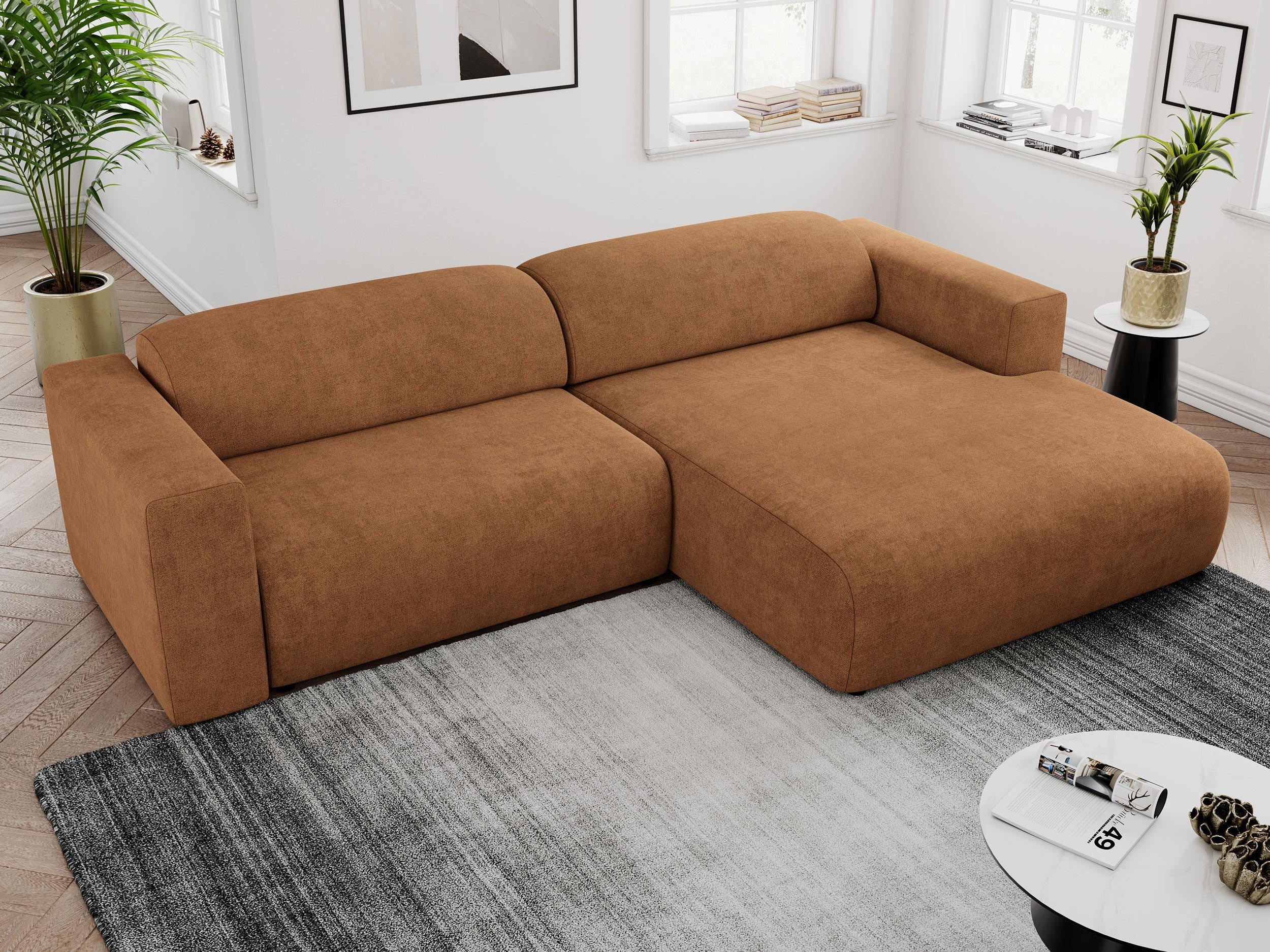 ECKSOFA PASADENA Orange Struktur - Rechts Seite - Schwarz/Orange, Kunststoff/Textil (180/288cm) - MKS
