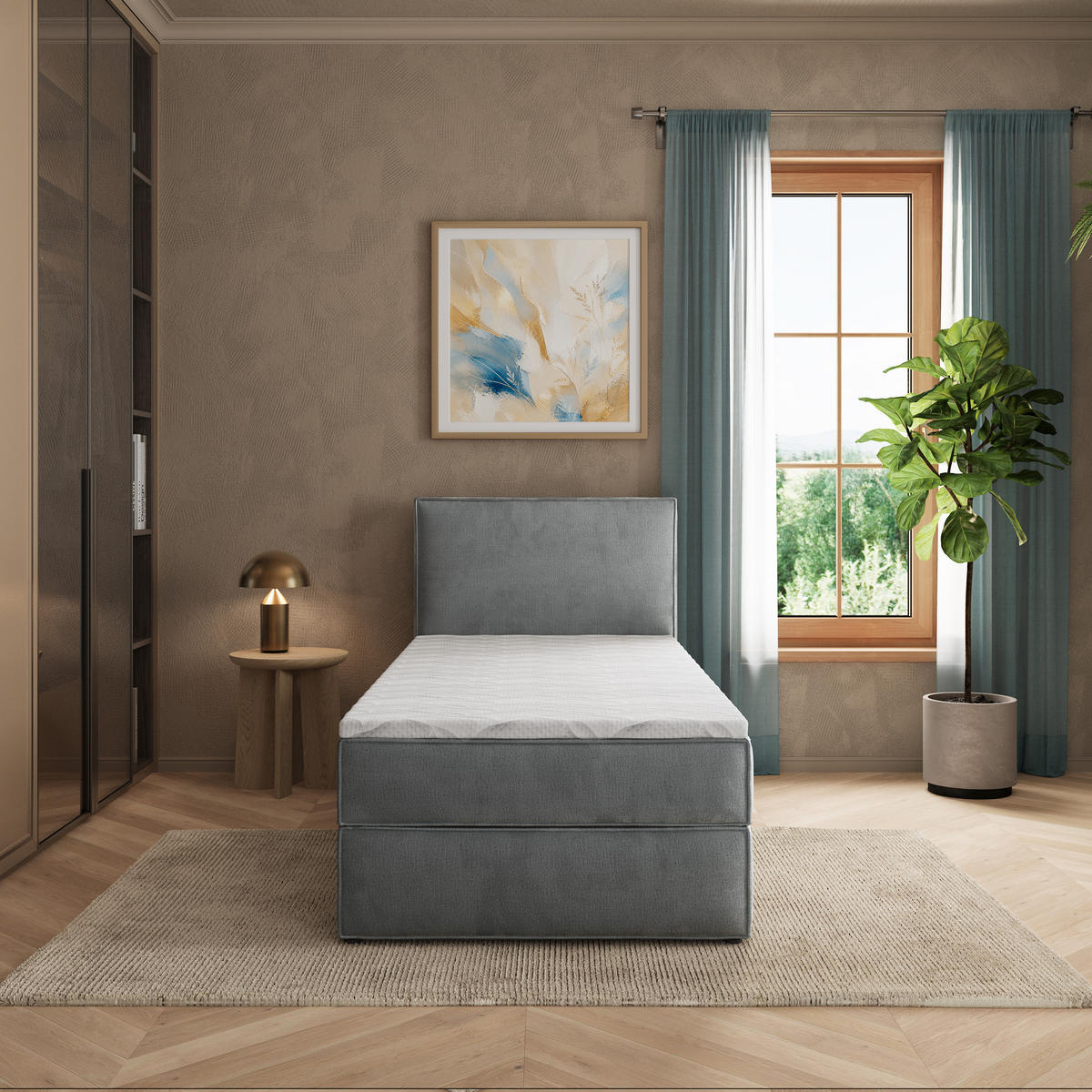 BOXBETT PELLIO 90x200 cm mit Matratze und Topper - Grau - Grau, Holz (90/200cm) - MASSENO