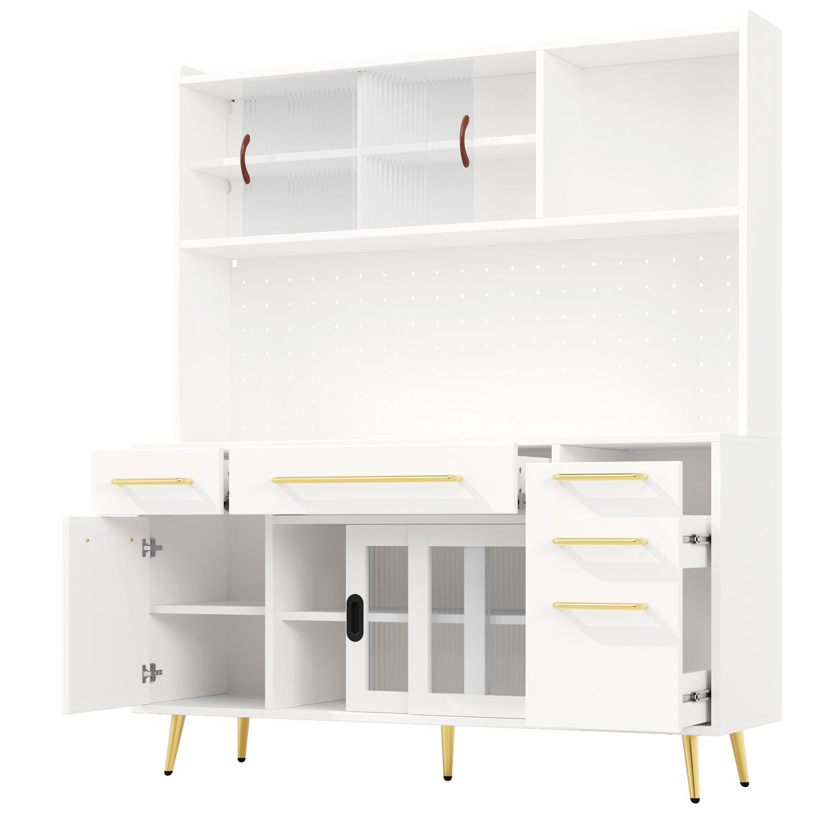 KÜCHENSCHRANK LED Lochwand Glastür Schublade Weiß - Weiß, Glas (145/171/39cm) - FLIEKS