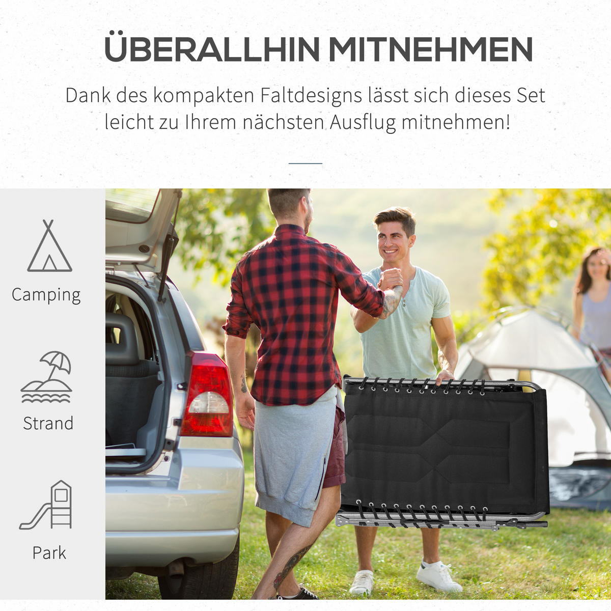 GARTENLIEGE mit Kissen 5-stufige Rückenlehne verstellbar Stahl Oxford-Stoff Schwarz 188 x 57 x 30 cm - Schwarz, Metall (57/30/188cm) - Outsunny