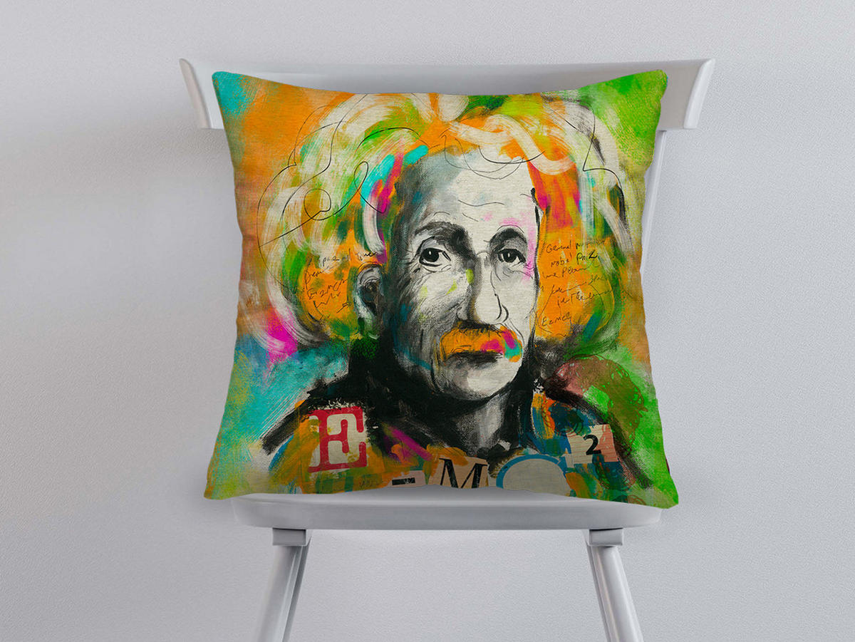 WENDE-KISSENHÜLLE POP-Art Einstein 45/45 cm - Multicolor/Orange, Textil (45/45cm) - beties Heimtextil