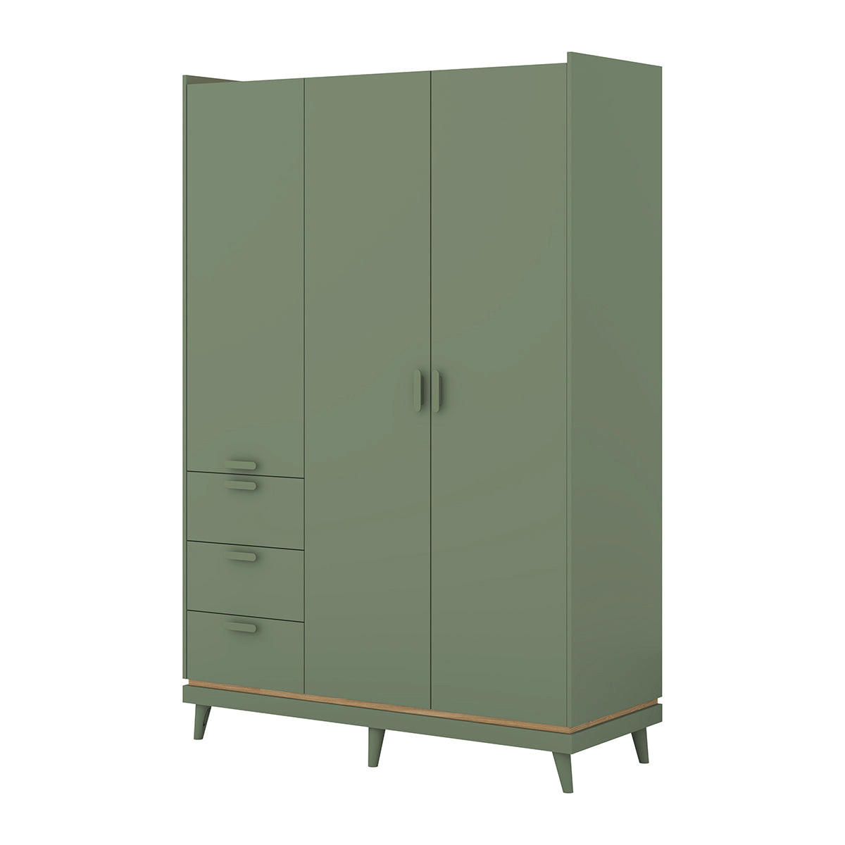 KLEIDERSCHRANK 3 Türen Sandy Grün - Grün, Holzwerkstoff (143.5/214.5/57.4cm) - Petits-meubles