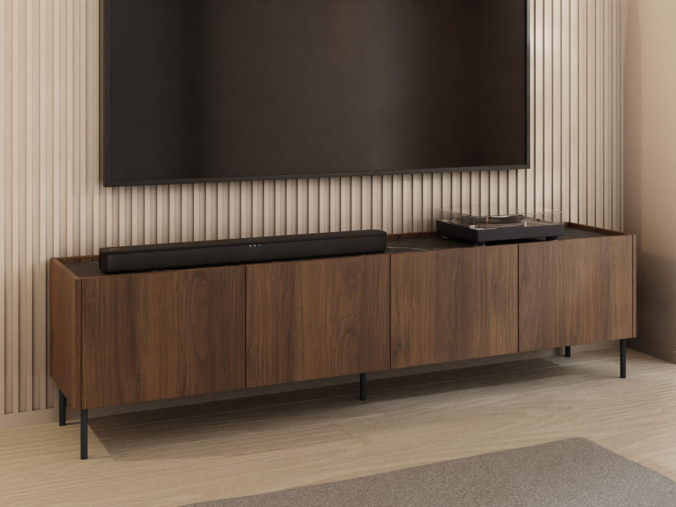TV-LOWBOARD Tewos 200 2D - Nussbaumfarben/Schwarz, Holzwerkstoff/Metall (200/50/37cm) - MIRJAN24