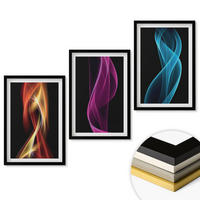 WANDBILDER 3er-Set - 40x60 cm Schwarzer Rahmen - Neonwellenlinien auf dunklem Hintergrund - Schwarz, Kunststoff (40/60cm) - ArtPrintCave