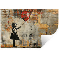 WANDTATTOO Graffiti - Banksy - Mädchen - Straßenkunst 120x80 cm - Sandfarben, Kunststoff (120/80/0.1cm) - MuchoWow