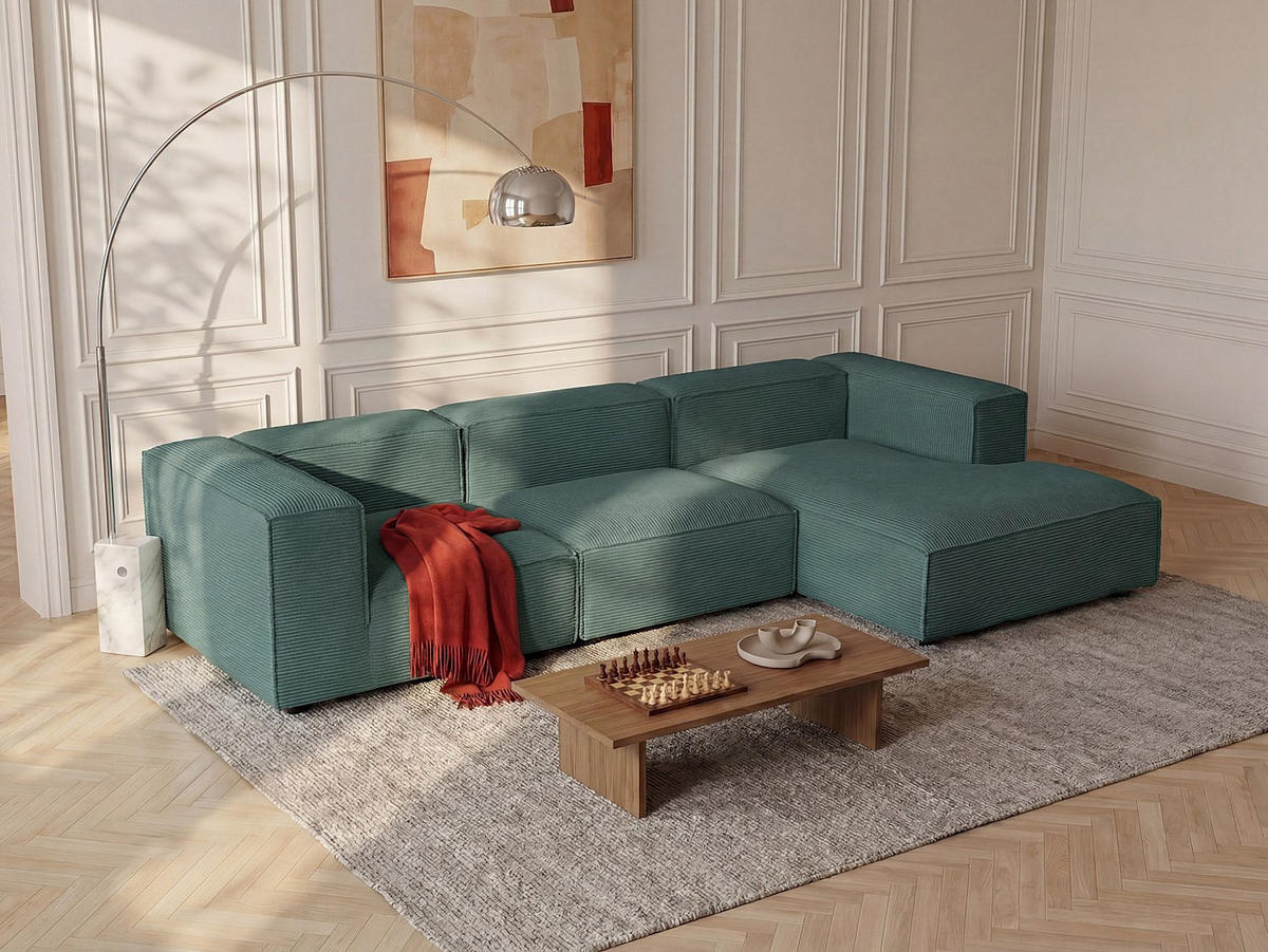 MODULIERBARES Sofa - 4 Personen - samt - grün Ruzolo - Grün, Textil/Metall (313/67/169cm) - Vente-Unique