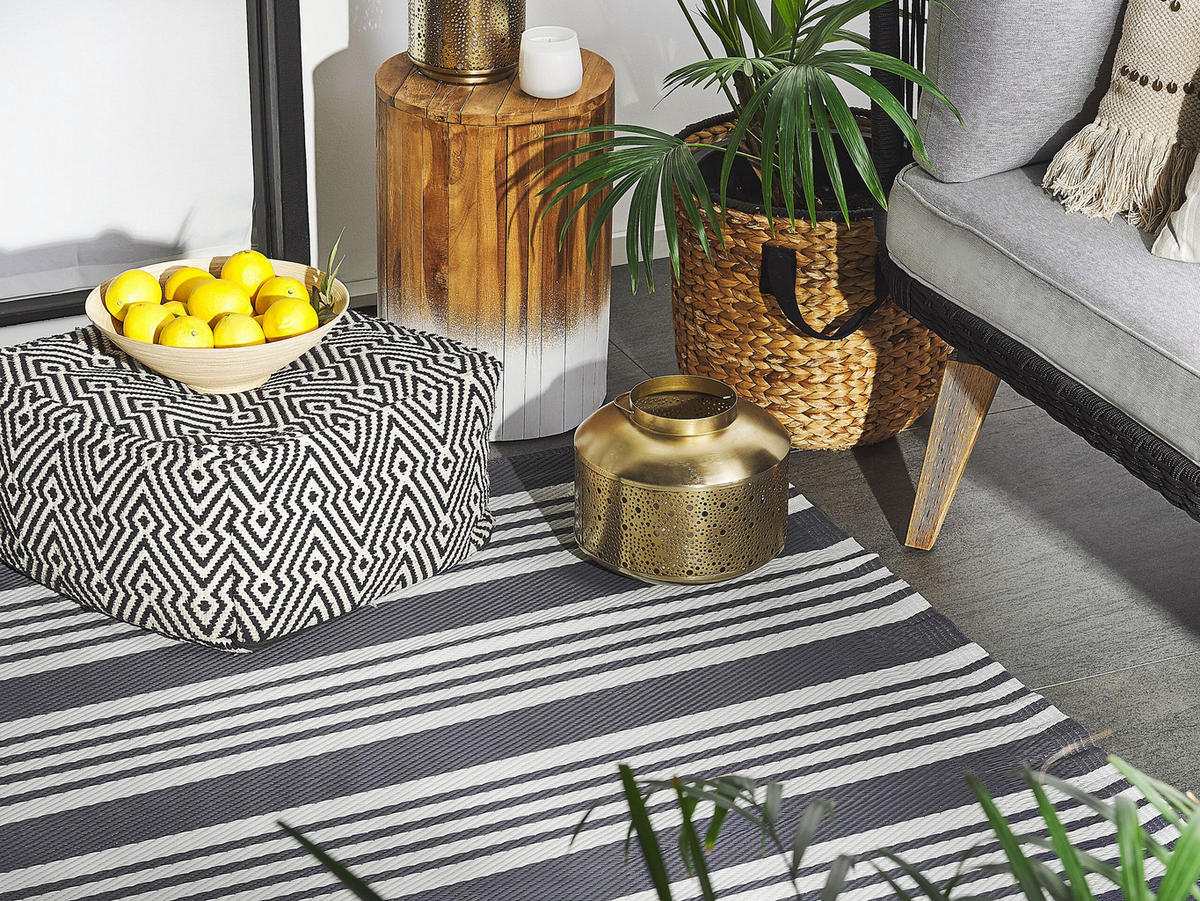 OUTDOOR-TEPPICH Delhi 180/120 cm - Schwarz, Kunststoff (120/180cm) - Beliani