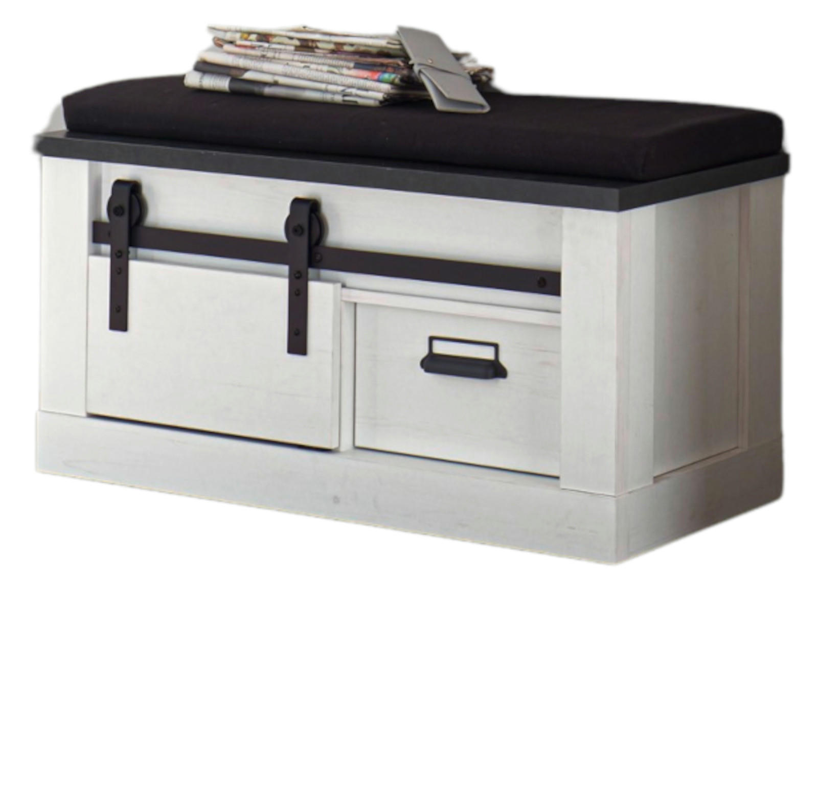 GARDEROBENBANK weiß Pinie, anthrazit Landhaus, Garderobenbank 93 x 46 cm - Anthrazit/Weiß, Holzwerkstoff/Metall (93/46/43cm) - Furn.Design