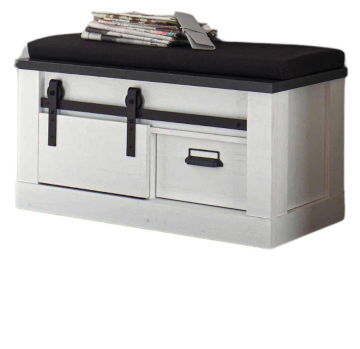 GARDEROBENBANK weiß Pinie, anthrazit Landhaus, Garderobenbank 93 x 46 cm - Anthrazit/Weiß, Holzwerkstoff/Metall (93/46/43cm) - Furn.Design