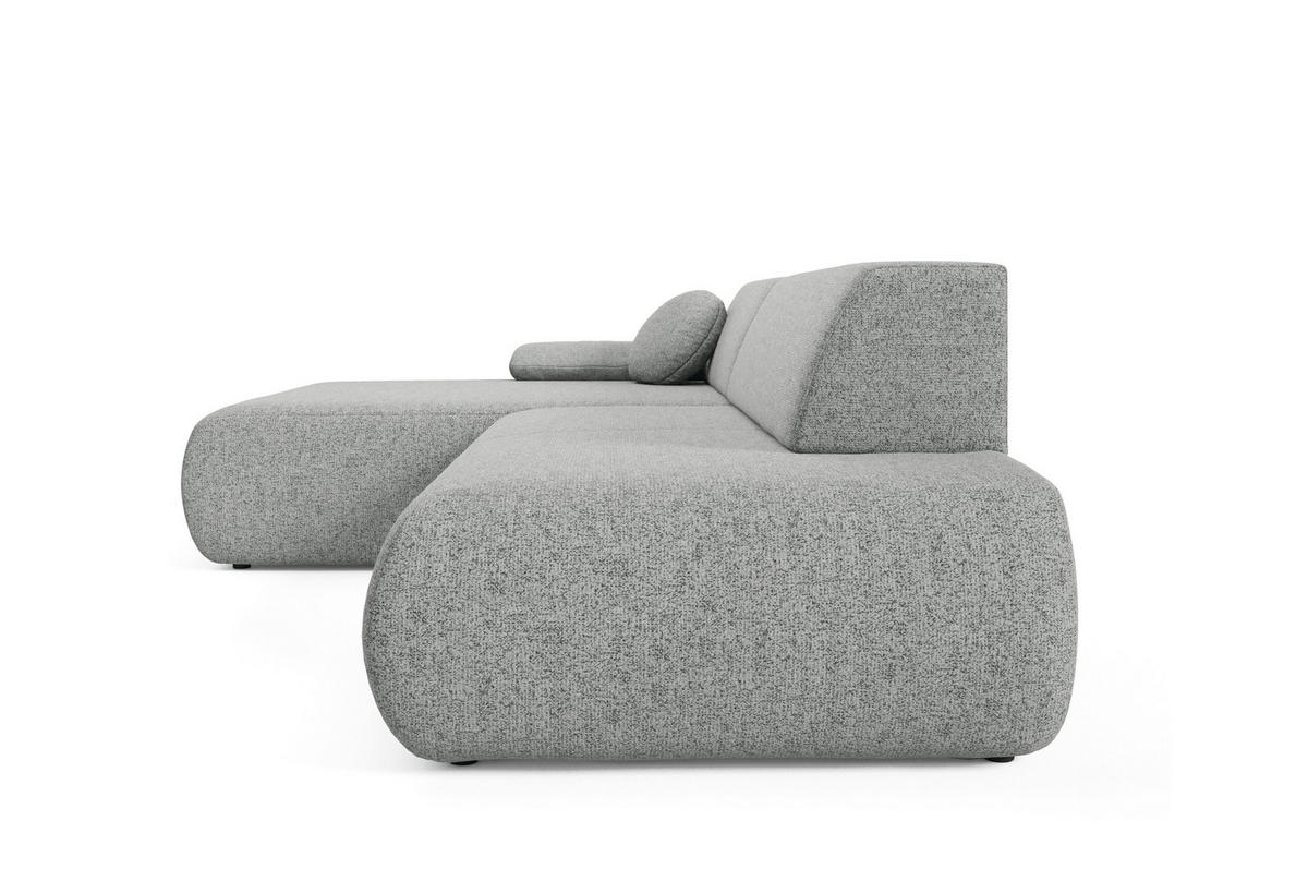 ECKSOFA DELTA L-S Grau Geflochtener Stoff mit Schlaffunktion - Grau, Holz (286/173.5cm) - MASSENO