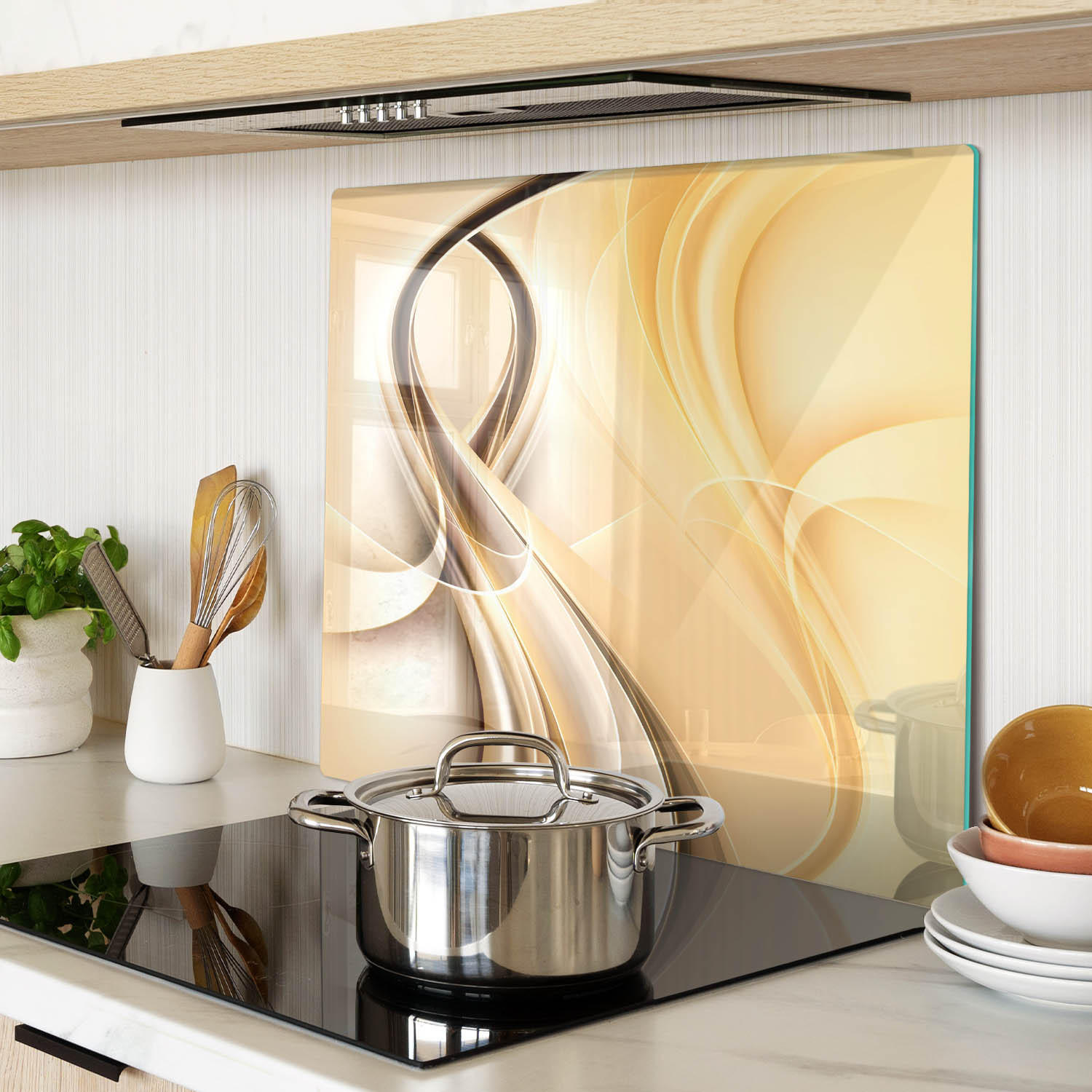 GLASPLATTE 60x52 cm Abstrakte Wellen - Braun, Glas (60/0.4/52cm) - TULUP