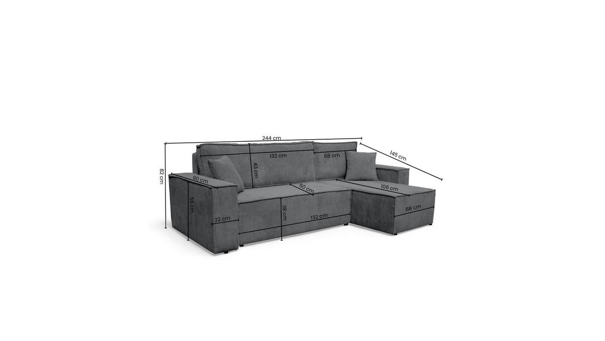ECKSOFA TAVO L mit Stauraum, Grau - Grau, Textil (244/145cm) - KS Home Concept