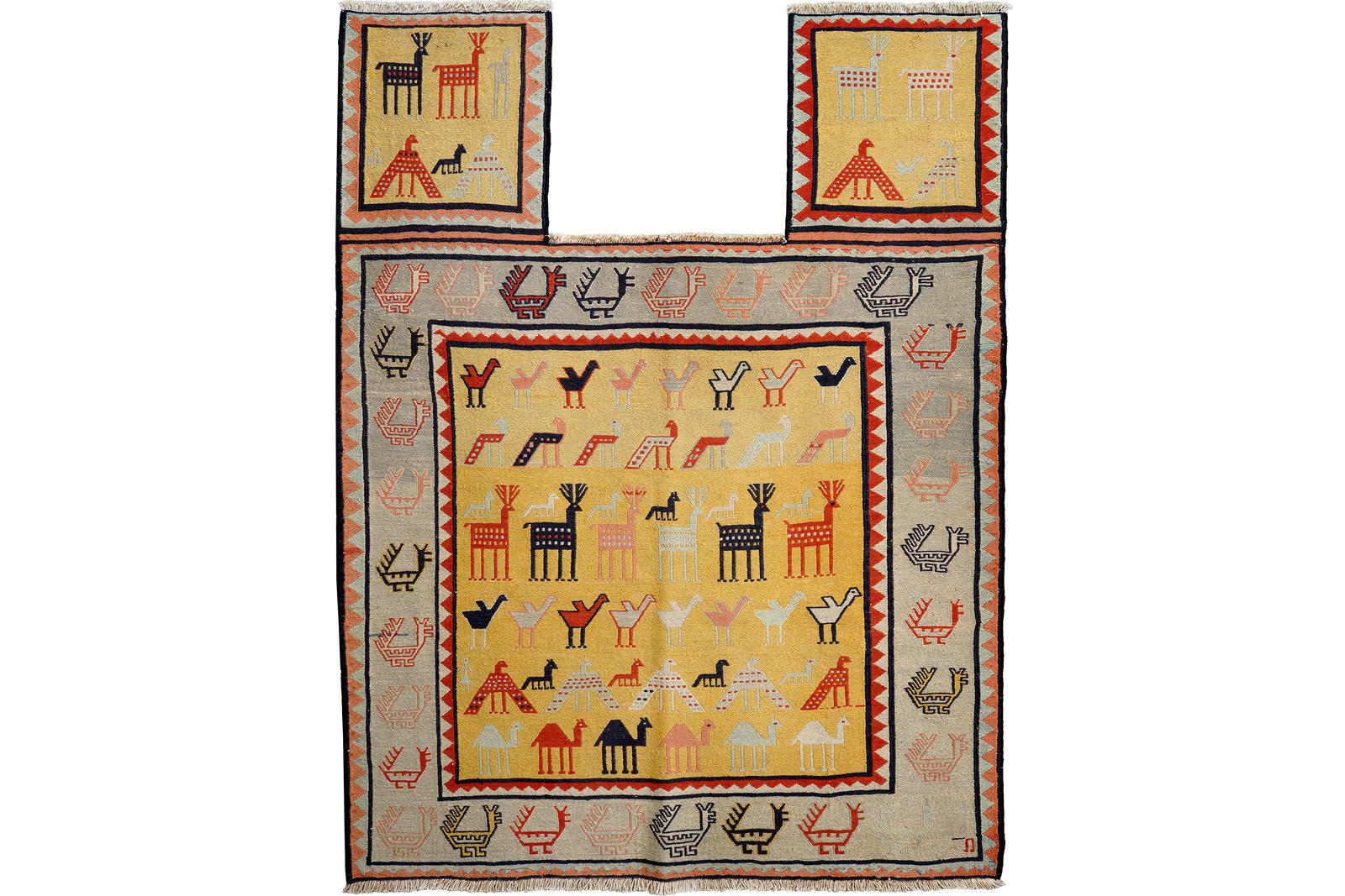 HANDWEBTEPPICH Sumak Shahsavan Gelb 156/118 cm Baumwolle - Gelb, Textil (118/156cm) - Looma