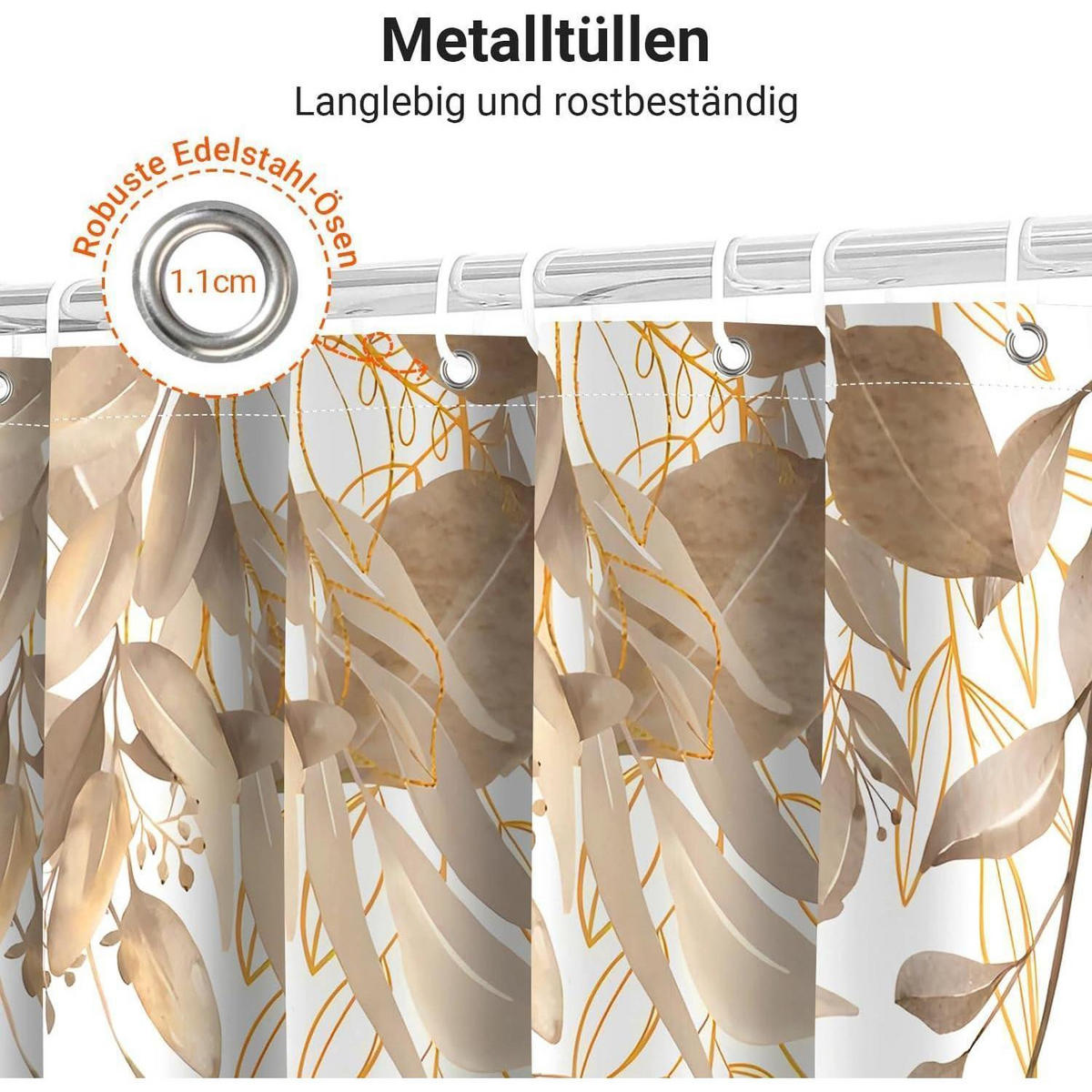 DUSCHVORHANG Grau Herbstblätter 180 x 200 cm - Multicolor, Textil (180/200cm)