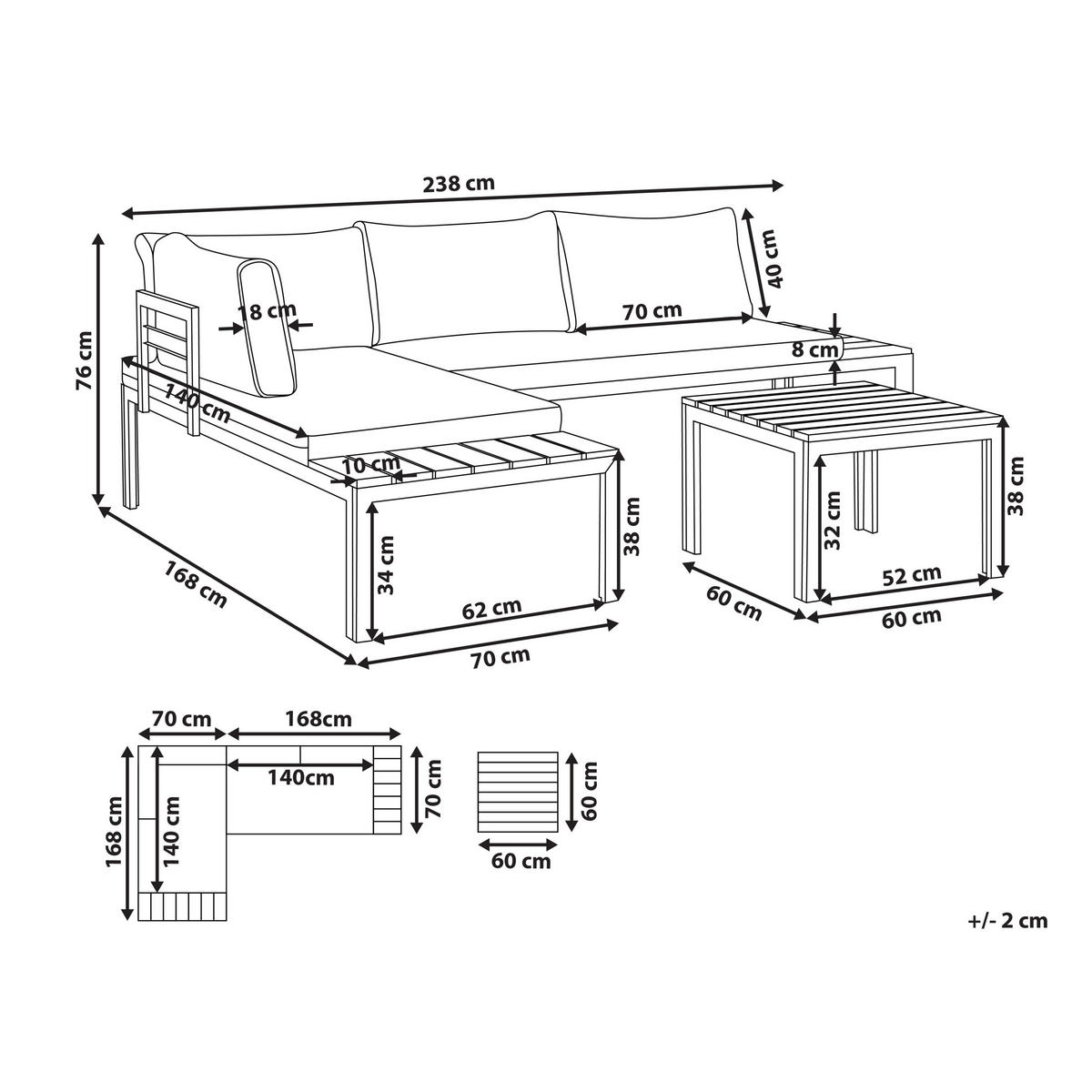 LOUNGE-SET 4-Sitzer schwarz modular Pienza - Schwarz, Holzwerkstoff - Beliani