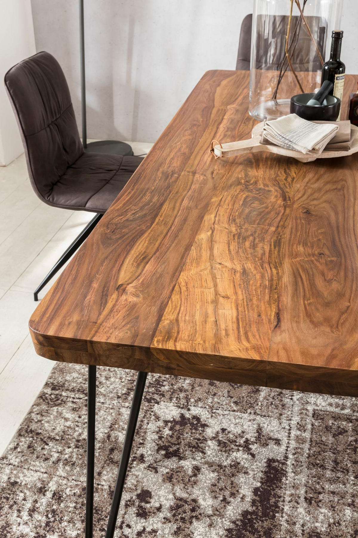 ESSTISCH Massivholz Metallbeine Rechteckig Landhausstil BAGLI, Dunkelbraun 80x200x76 cm - Schwarz/Braun, Holz/Metall (200/80/76cm) - KADIMA DESIGN