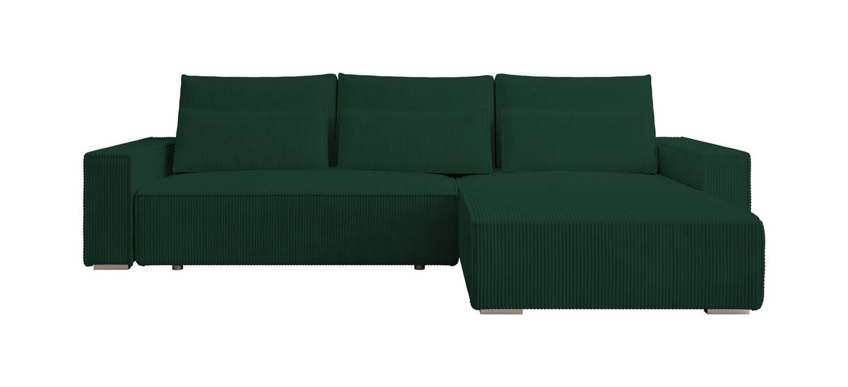 ECKSOFA Alice mit Bettkasten und Schlaffunktion, Cordstoff in L-Form - Grün, Textil (289/184cm)