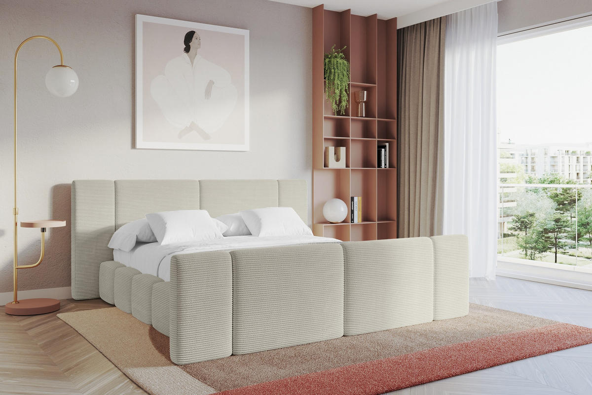 POLSTERBETT mit Bettkasten, Fußteil und Lattenrost, Boxbett ohne Matratze - NILO-Z 180x200 Creme - Beige, Holzwerkstoff/Textil (180/200cm) - ALTDECOR