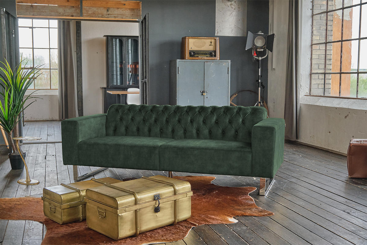 SOFA NILO Grün Velvet - Silberfarben/Grün, Textil (220/77/87cm) - KAWOLA