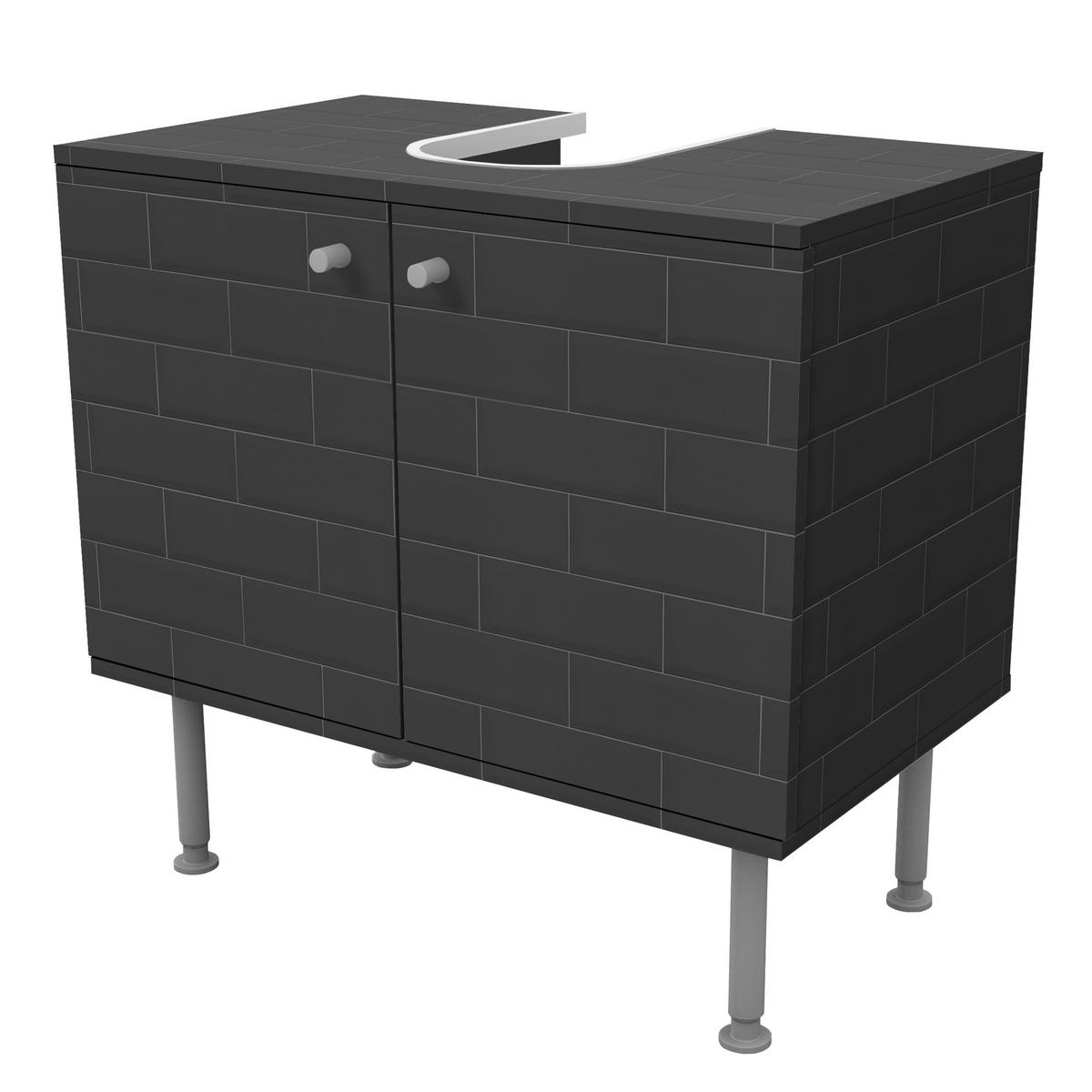 WASCHBECKENUNTERSCHRANK Keramikfliesen anthrazit 60/55/35 cm - Schwarz, Holzwerkstoff (60/55/35cm) - Bilderwelten