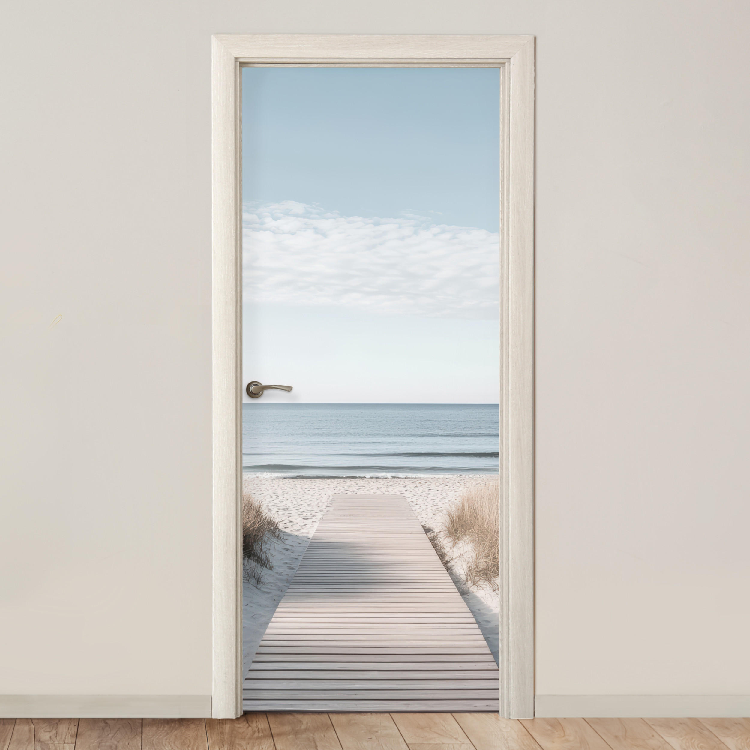 TÜRAUFKLEBER Selbstklebend - Pfad - Strand - Dünen - Natur 85x205 cm - Türtapete - Hellgrau, Kunststoff (85/0.1cm) - MuchoWow