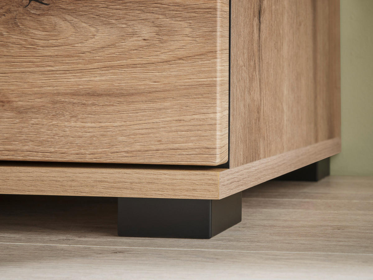 TV-LOWBOARD Eiche Evoke, TV Unterteil 180 cm mit Soft-Close - Eichefarben/Schwarz, Holzwerkstoff/Kunststoff (180/47/42cm) - Furn.Design