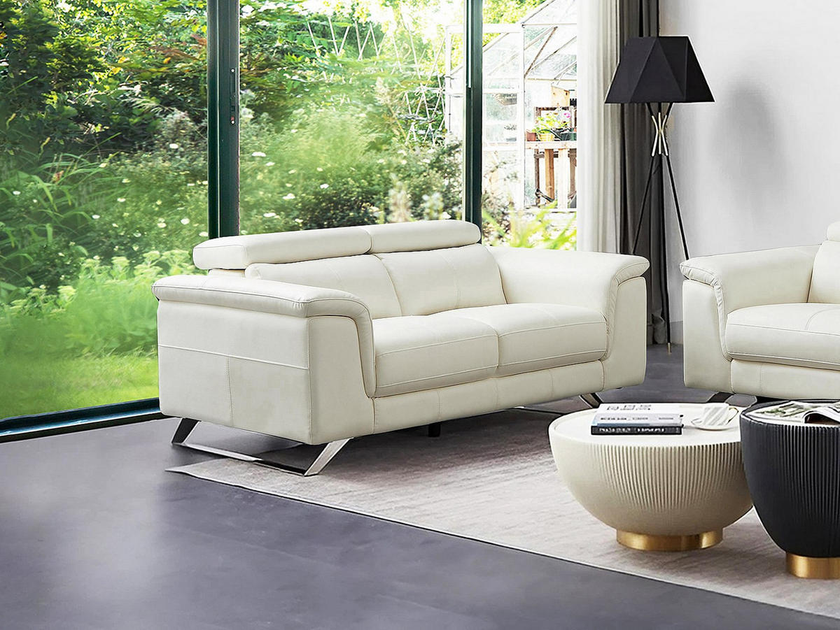 SOFA - 2 Personen - leder - weiß Breyt - Weiß, Leder (170/77/108cm) - Vente-Unique