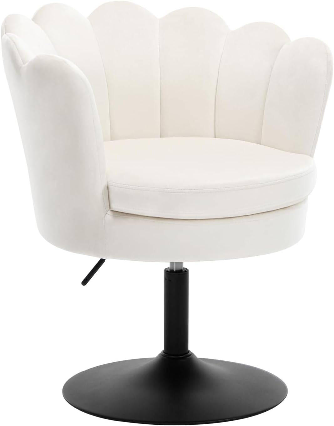 DREHSTUHL Blumenform, Samtbezug, Beige - Beige/Schwarz, Textil/Metall (65/71/61cm) - Woltu