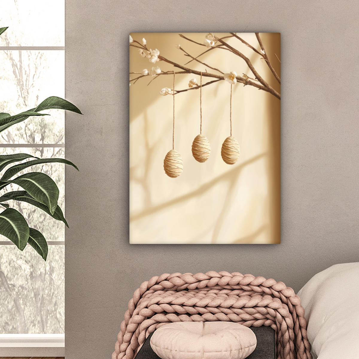 LEINWANDBILD Beige - Osterkuchen - Eier Wandbild Wohnzimmer 60x80 cm - Beige, Textil (60/80cm) - MuchoWow