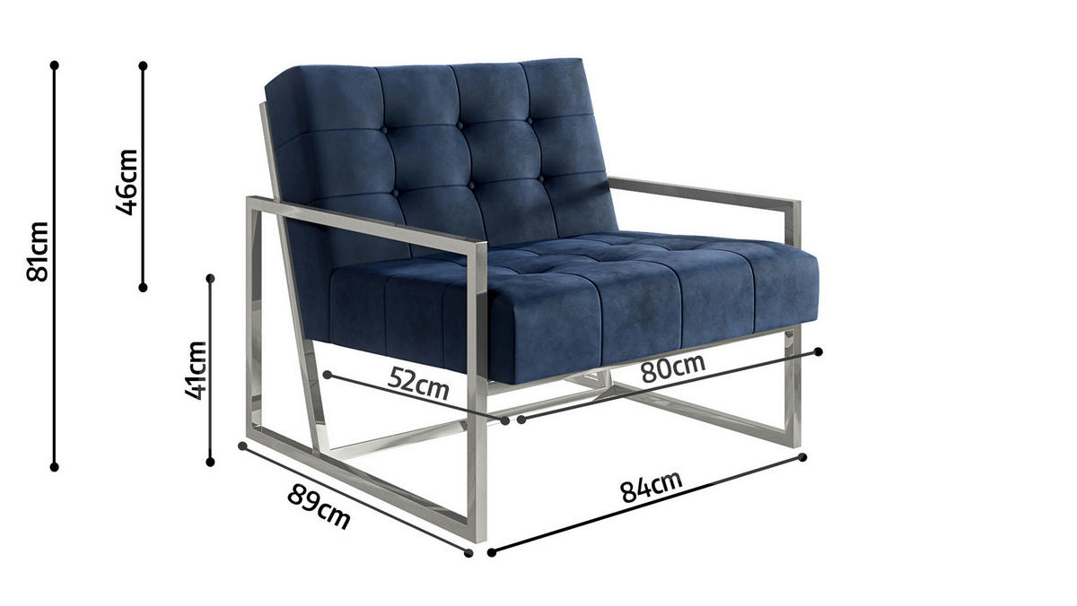 LOUNGESESSEL Duban Blau Samtstoff - Silberfarben/Dunkelblau, Holz/Textil (84/81/89cm) - S-Style Möbel