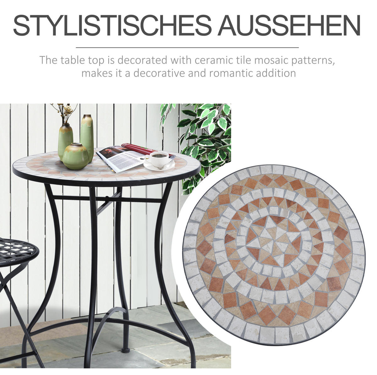 GARTENTISCH Rund Ø60x71 cm Orange mit Mosaikplatte & Stahlgestell - Orange, Metall (60/60/71cm) - Modfu