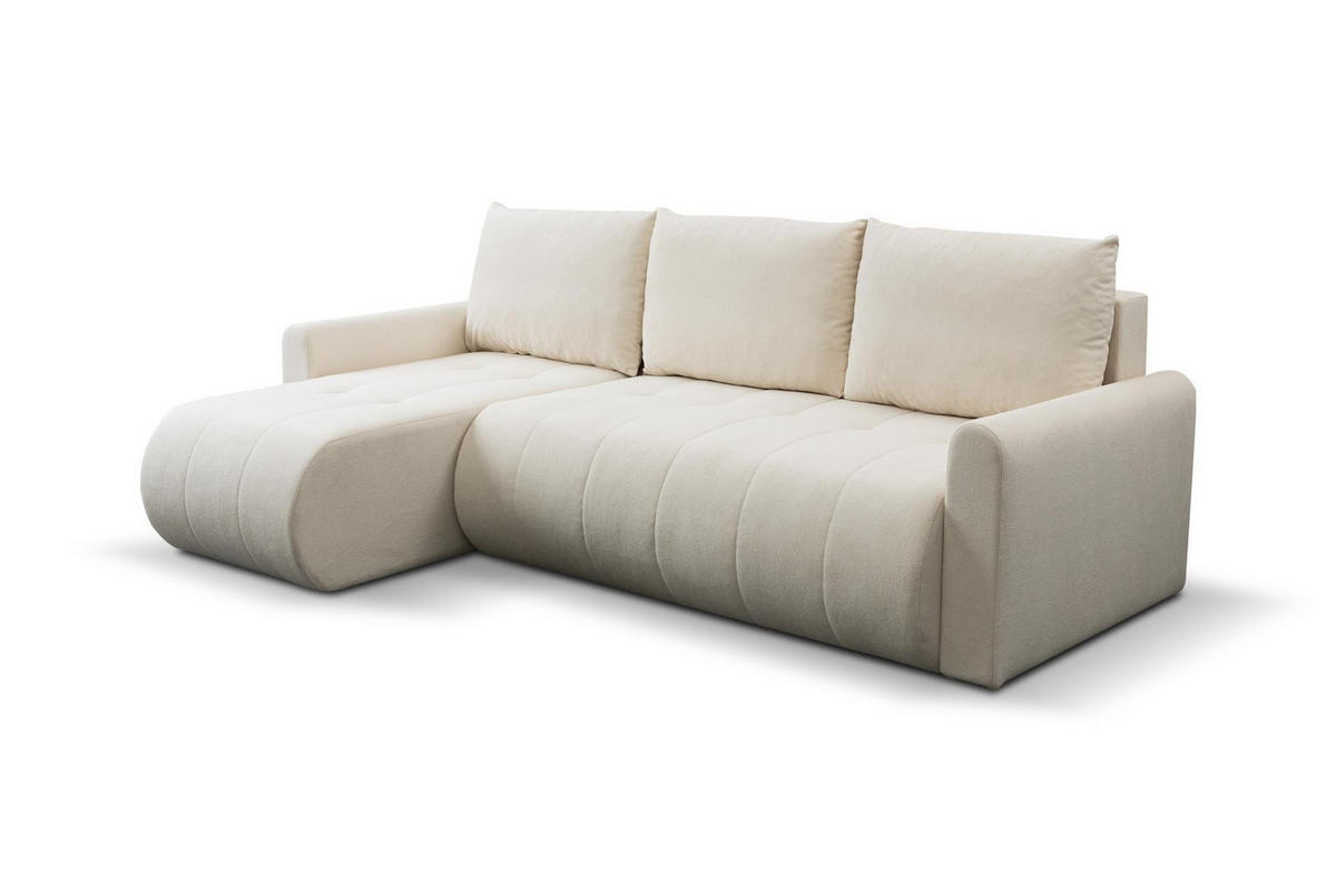ECKSOFA Sprento Ecru, aus Boucle-Stoff, mit Schlaffunktion und Bettzeugfach - Ecru, Holzwerkstoff/Textil (230/149cm) - Bettso
