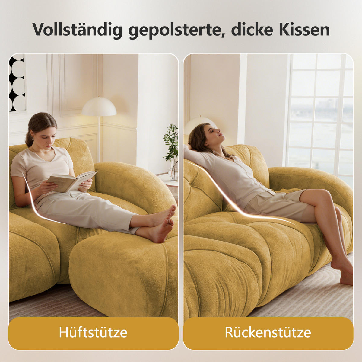 MODULÁRNÍ pohovka žlutá z chenille s vysokohustotní 32D pěnou bez montáže - žlutá, textil (95/76/204cm) - OKWISH