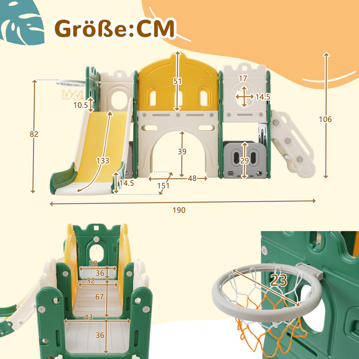 KINDERRUTSCHE 6 in 1, Grün - Grün, Kunststoff (190/151cm)