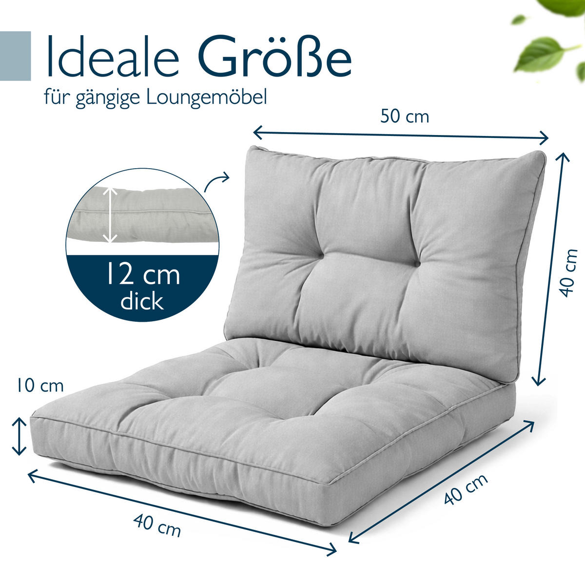 LOUNGEKISSEN Xluna Sitz 40x40x10cm mit Rücken 50x40x12cm Hellgrau (2tlg) - Hellgrau, Textil (40/50cm) - Beautissu 