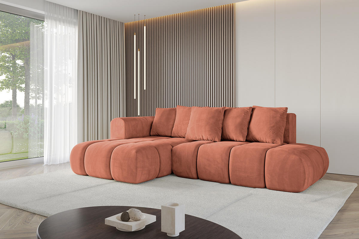 ECKSOFA Ottomane Links CLOUD-L-v1 289x180x40 Apricot Velours - Koralle, Holzwerkstoff/Kunststoff (180/289cm) - ALTDECOR