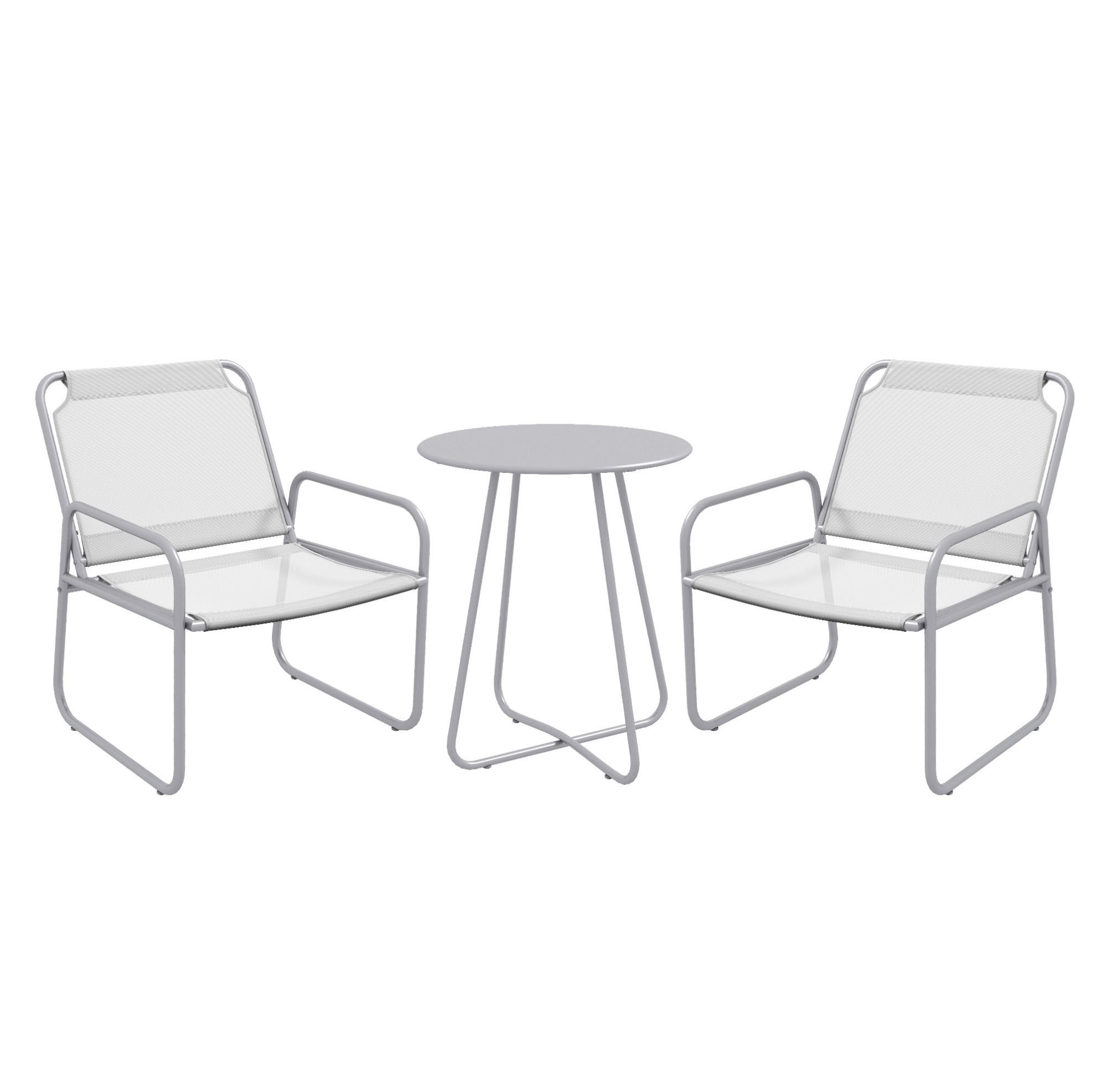 3-TEILIGES Gartenmöbel-Set aus Metall mit Netzstoff & Couchtisch - Grau, Metall - Modfu