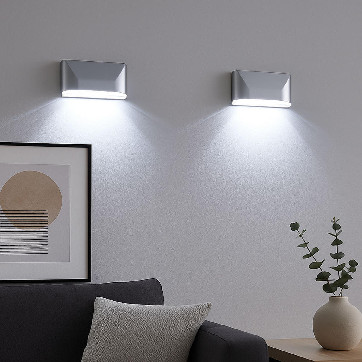 LED WANDLEUCHTE Silber mit Bewegungsmelder - Silberfarben, Kunststoff (3.5/4.5/8cm)