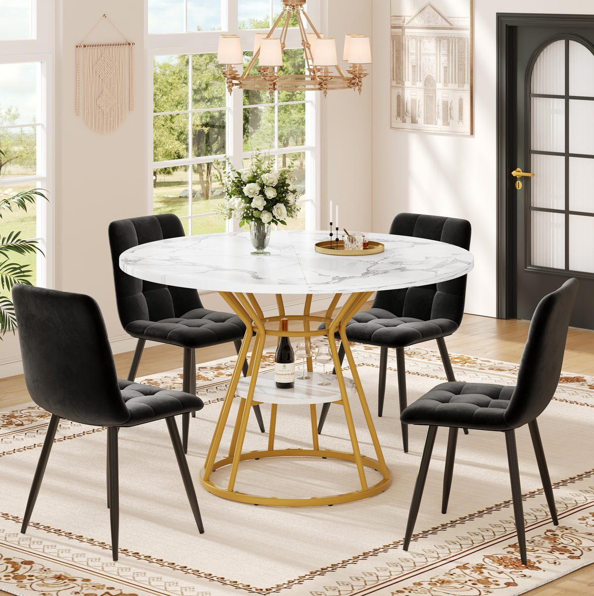 ESSTISCH 100/100/76 cm gold mit Ablagefläche und verstellbaren Füßen aus MDF und Metall - Goldfarben, Holzwerkstoff (100/100/76cm) - OKWISH