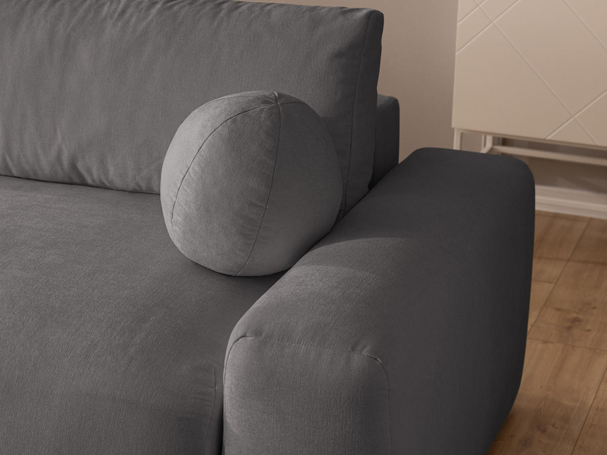 ECKSOFA Puffy mit Schlaffunktion und Bettkasten - besonders weich und puffig aus Taupe Webstoff - Ottomane links - Taupe/Schwarz, Holz/Kunststoff (138/266cm) - S-Style Möbel