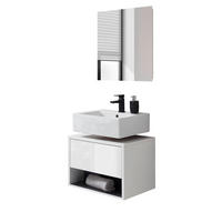 BADMÖBEL Set 2-teilig in weiß Hochglanz und grau mit LED Beleuchtung 60 x 190 cm Glide - Weiß Hochglanz/Grau, Glas/Holzwerkstoff (60/190/46cm) - Furn.Design