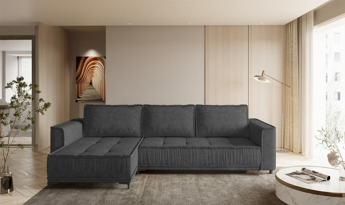 ECKSOFA Juna Mit Schlaffunktion - Dunkelgrau, Holzwerkstoff/Textil (240/140cm) - Fun Möbel