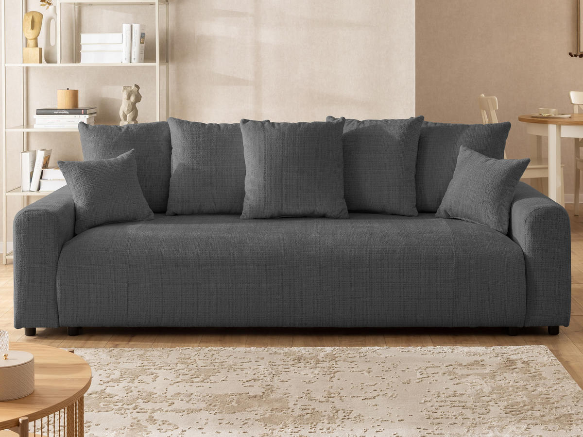 SCHLAFSOFA Calma mit Bettkasten im Bumpy-Design aus weichem Grau Chenille-Stoff - Schwarz/Grau, Holz/Kunststoff (239/88/98cm) - S-Style Möbel