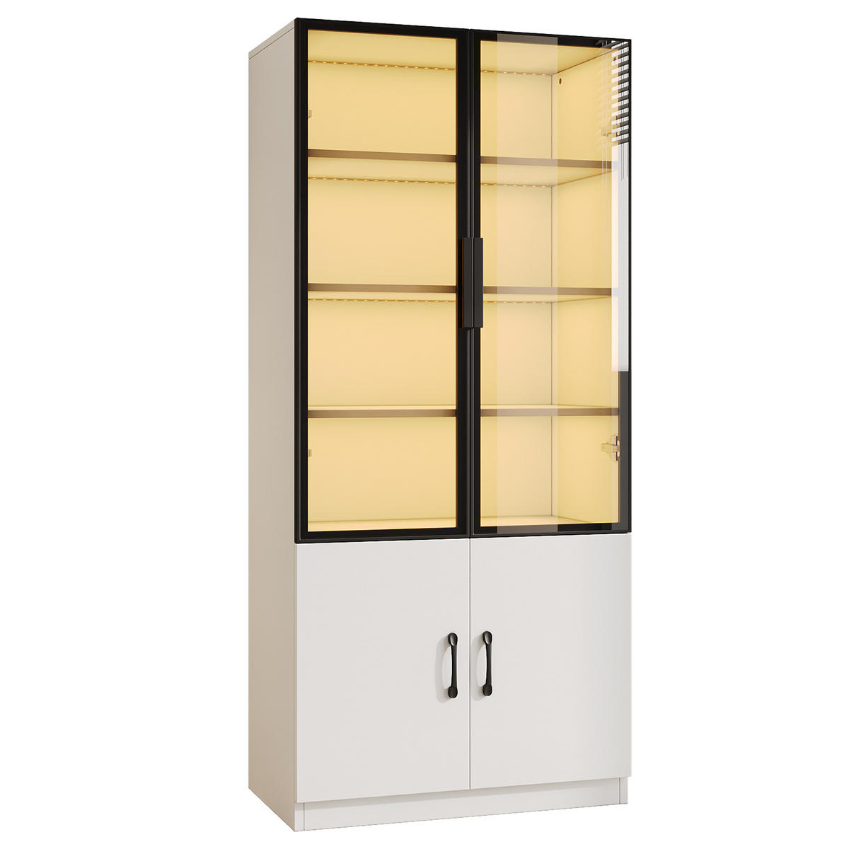 VITRINE LED Rauchglas Aluminiumrahmen 160cm 2 Türen Bücherregal - Weiß, Glas (120/160/40cm) - FLIEKS