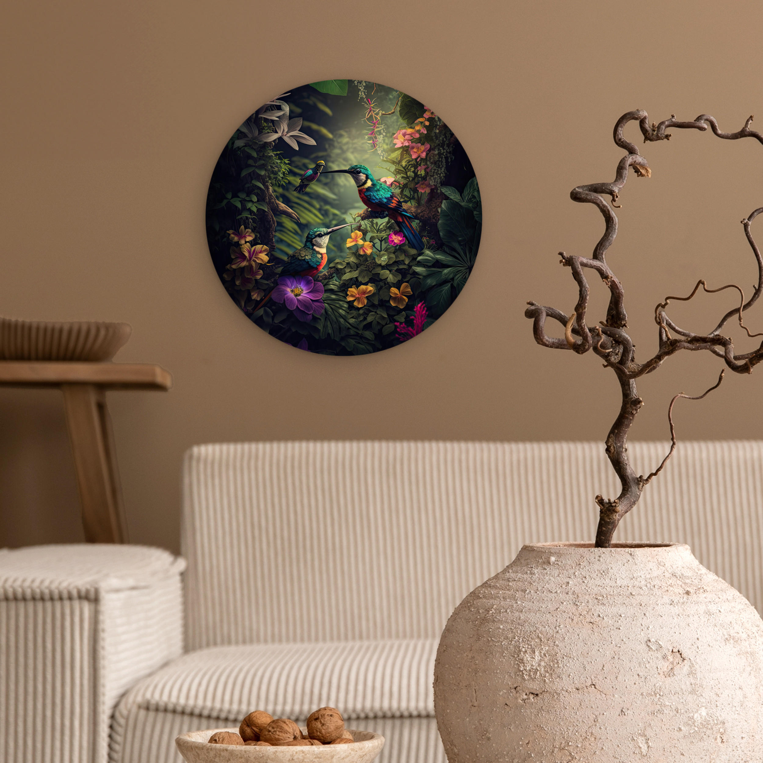 WANDBILD Blumen - Vogel - Dschungel - Pflanzen 30x30 cm - Petrol, Kunststoff (30/30cm) - MuchoWow